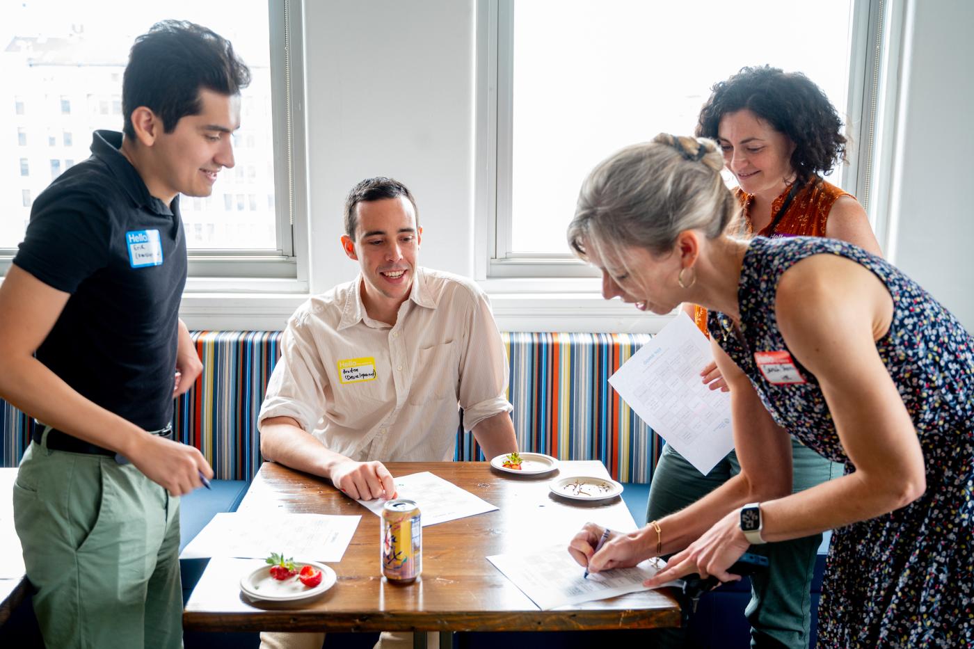 EDF staff socializing at lunchtime in an EDF office