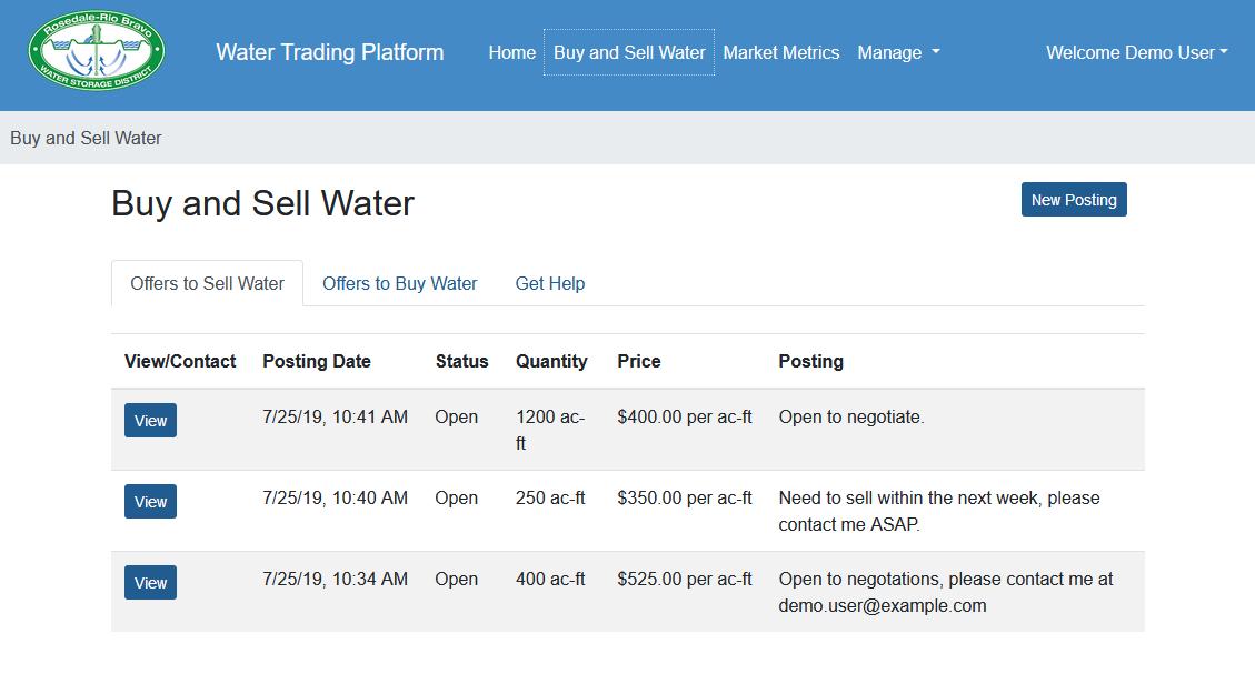 Water Trading Platform Water for Sale