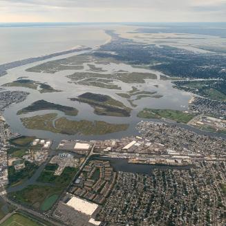 Low-lying areas of Long Island, viewed from overhead.