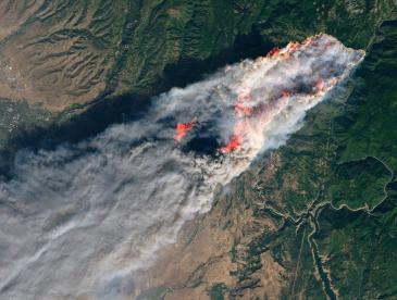 View of massive fire, The Camp Fire, from space