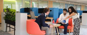 EDF fellows working with other employees in an EDF office.